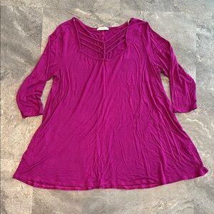 Jodifl Women's Purple Pink Tunic Top, 3/4 Sleeves, Holiday, Festive, Size Small